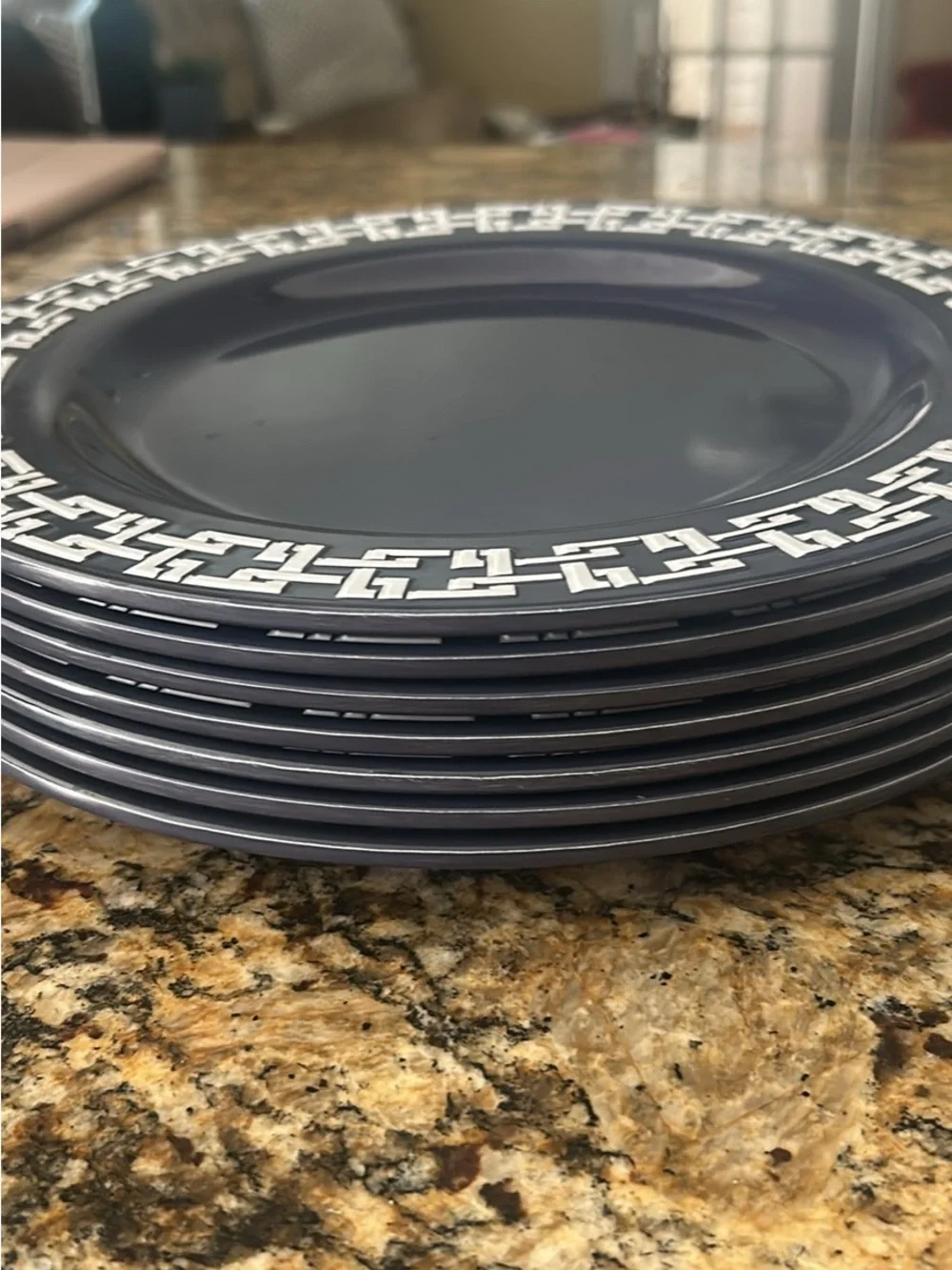 Navy Geometric Border Dinner Plate - Classic Melamine Dinnerware